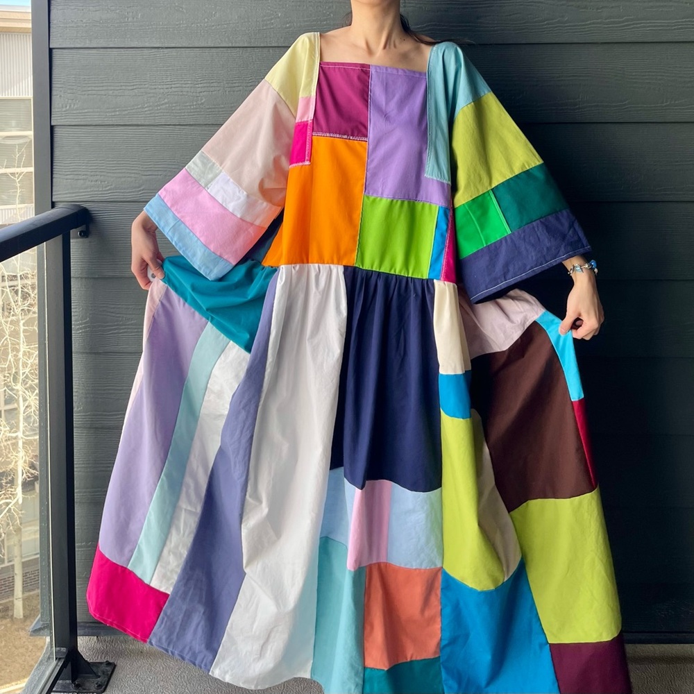 Handmade Quilted Patchwork Colorblock Dress SKU 03077